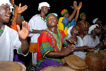 English: A group of drummers in Accra, Ghana, ...
